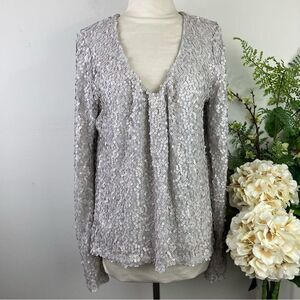 EVEREVE sequin blouse | silver | size medium | v neck | Allison joy